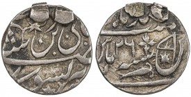 AWADH: AR ½ rupee (5.90g), Muhammadabad Banaras, frozen year 26, KM-102.3, in the name of Shah Alam II, without Hijri year, portions of original mount...