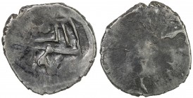 MANIPUR: Moiramba, 1278-1302, BI 2 annas (1.14g), sri ram in proto-Maithili script // unread inscription, VF, RRR. Tentative attribution as listed in ...