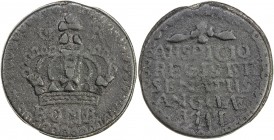 BOMBAY PRESIDENCY: tutenag 2 pice (33.53g), 1771, KM-157.1, Prid-233, 'GR' divided by orb and cross of crown, BOMB (for Bombay) below // AUSPICIO / RE...