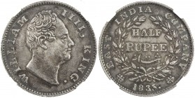 BRITISH INDIA: William IV, 1830-1837, AR ½ rupee, 1835(c), KM-449, East India Company issue, cleaned and retoned, NGC graded AU Details.
Estimate: US...