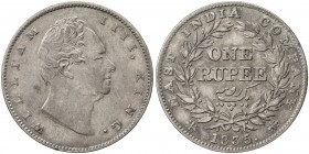 BRITISH INDIA: William IV, 1830-1837, AR rupee, 1835(c), KM-450.7, S&W-1.37, R.S. incuse on truncation, thin lettering, EF, S. 
Estimate: USD 250 - 3...
