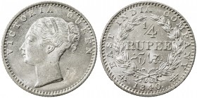BRITISH INDIA: Victoria, Queen, 1837-1876, AR ¼ rupee, 1840(c), KM-453.4, S&W-2.43, Indian head with thinner features, reverse with 34 berries, Unc.
...