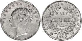 BRITISH INDIA: Victoria, Queen, 1837-1876, AR ½ rupee, 1840(b), KM-455.1, S&W-2.37, dot after date, AU.
Estimate: USD 250 - 300