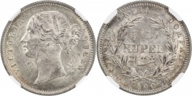 BRITISH INDIA: Victoria, Queen, 1837-1876, AR ½ rupee, 1840 (b&c), KM-456.1, Prid-80, S&W 3.46, divided legend, misspelled Persian legend, no dot afte...