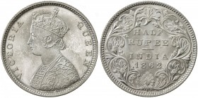 BRITISH INDIA: Victoria, Queen, 1837-1876, AR ½ rupee, 1862(b&m), KM-472, type C/II, Unc.
Estimate: USD 125 - 175