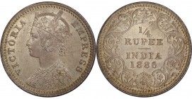 BRITISH INDIA: Victoria, Empress, 1876-1901, AR ¼ rupee, 1886-C, KM-490, S&W-6.283, PCGS graded MS64.
Estimate: USD 300 - 400