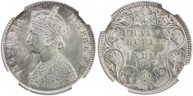 BRITISH INDIA: Victoria, Empress, 1876-1901, AR ½ rupee, 1887-C, KM-491, NGC graded MS62.
Estimate: USD 200 - 300