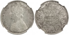 BRITISH INDIA: Victoria, Empress, 1876-1901, AR ½ rupee, 1897/4-B, KM-491, Prid-430, S&W 6.329, overdate clear, unlisted in S&W and Pridmore, incuse B...