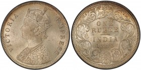 BRITISH INDIA: Victoria, Empress, 1876-1901, AR rupee, 1885-C, KM-492, S&W-6.80, Pridmore-125, a superb example! PCGS graded MS65, ex James Farr Colle...