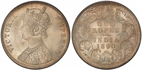 BRITISH INDIA: Victoria, Empress, 1876-1901, AR rupee, 1890-C, KM-492, S&W-6.112, a superb example! PCGS graded MS65, ex James Farr Collection. 
Esti...