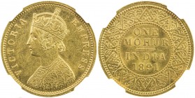 BRITISH INDIA: Victoria, Empress, 1876-1901, AV mohur, 1891(c), KM-496, NGC graded MS62.
Estimate: USD 2500 - 3000