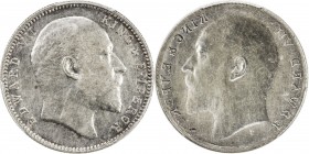 BRITISH INDIA: Edward VII, 1901-1910, AR rupee, ND, KM-508, obverse mirror brockage error with partial collar, minor surface hairlines, scratches, PCG...