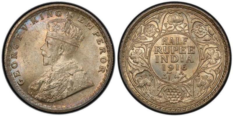 BRITISH INDIA: George V, 1910-1936, AR ½ rupee, 1916(c), KM-522, S&W-8.78, PCGS ...