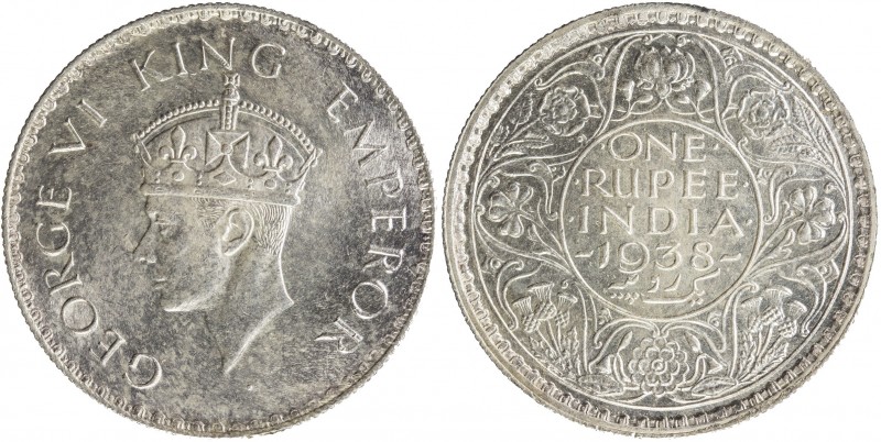 BRITISH INDIA: George VI, 1936-1947, AR rupee, 1938(b), KM-555, without dot, Cho...
