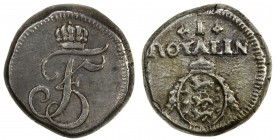 TRANQUEBAR: Frederik V, 1746-1766, AR royalin (1.56g), ND, KM-—, Jensen-234, Gray-136, struck without date, crowned F5 monogram, cursive letters // ar...