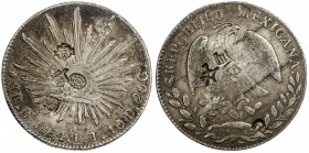 CHINESE CHOPMARKS: MEXICO: Republic, AR 8 reales, 1864-Do, KM-377.4, assayer LT, with 6 large Chinese merchant chopmarks and one very interesting symb...