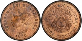 CAMBODIA: Norodom I, 1860-1904, AE 5 centimes, 1860, KM-42, Lec-13, a lovely example! PCGS graded PF64 RB.
Estimate: USD 150 - 200