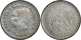 CAMBODIA: Norodom I, 1860-1904, AR franc, 1860, KM-45.2, Lec-60, local official restrike struck at the Phnom Penh mint from 1887-1901, from slightly r...