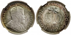 CEYLON: Edward VII, 1901-1910, AR 50 cents, 1902, KM-99, lovely peripheral rainbow toning, NGC graded MS64 star.
Estimate: USD 125 - 175