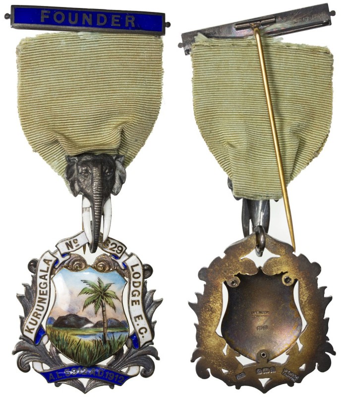 CEYLON: medal (35.51g), 1912, 102x39mm enamel on silver lodge founder's medal fo...
