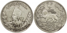 IRAN: Muhammad Ali Shah, 1907-1909, AR 5000 dinars, AH1327, KM-1018, rare one-year type, light obverse corrosion, light cleaning, ANACS graded VF30 De...