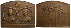 JAPAN: Taisho, 1912-1926, AE plaque, year 13 (1924), as Zeno-193037, 77x61mm plaque, commemorating the marriage of Crown Prince Hirohito and Princess ...