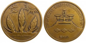 JAPAN: Showa, 1926-1989, AE medal, year 4 (1929), Zeno-236482, 54mm bronze medal, birds flying near sun with sprouting plants below and date at bottom...