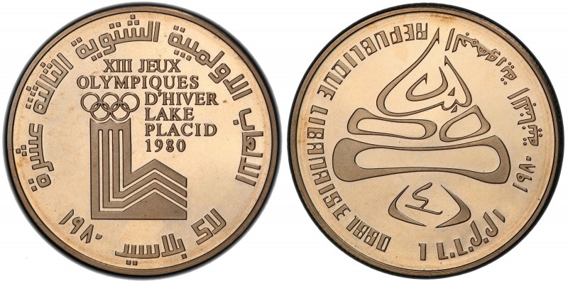 LEBANON: Republic, 1 livre, 1980, KM-P1, piedfort (piéfort), Winter Olympics, La...