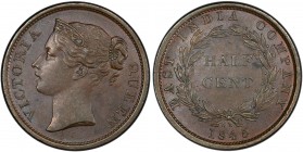 STRAITS SETTLEMENTS: Victoria, 1837-1901, AE ½ cent, 1845, KM-2, East India Company issue, WW on truncation, PCGS graded MS63 BR. In 1830, the Straits...