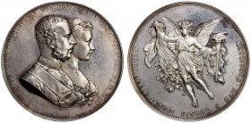 AUSTRIA: Franz Josef, 1848-1916, AR medal (81.32g), 1881, Hauser 372, Wurzbach 8055, 55mm silver medal for the Wedding of Crown Prince Rudolf and Prin...