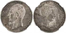 BELGIUM: Léopold I, 1831-1865, AR 5 francs, 1853, Bruce-X2.2, medallic issue for the Marriage of Leopold, Duke of Brabant to Archduchess Marie-Henriet...
