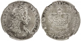 DENMARK: Christian V, 1670-1699, AR krone, 1694, KM-428, Dav-3648, with titles as King of Denmark, Norway, the Wends and the Goths, NGC graded AU53.
...