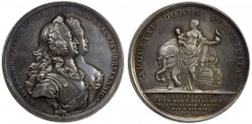 DENMARK: Christian VI, 1730-1746, AR medal (83.34g), 1745, Galster 402, Brockmann 988, Northumberland Coll. 171, 58mm silver medal on the birth of Cro...