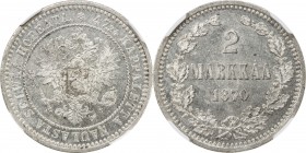 FINLAND: Alexander II, 1855-1881, AR 2 markkaa, 1870, KM-7.1, initial S, brilliant luster, NGC graded MS63.
Estimate: USD 240 - 300
