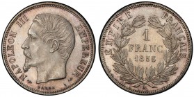 FRANCE: Napoleon III, 1852-1870, AR franc, 1855-A, KM-779, Gad-460, F-214, dog and hand privy marks, PCGS graded MS64.
Estimate: USD 200 - 300