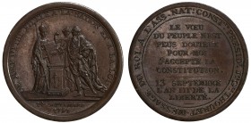 FRANCE: Louis XVI, 1774-1792, AE medal, 1791, Maz-244, 35mm, Commemorates the Acceptance of Louis XVI of the New French Constitution on 14 September 1...