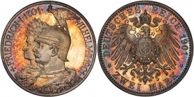 PRUSSIA: Wilhelm II, 1888-1918, AR 2 mark, 1901, KM-525, Jaeger-105, 200th Year of the Kingdom of Prussia, wonderful light orange and blue toning, PCG...