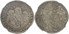 SAXE-ALBERTINE LINE: Christian II, 1591-1611, AR thaler, 1596, Dav-9820, MB-314, the three brothers, Christian II, Johann-Georg and August facing; dat...
