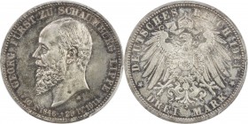 SCHAUMBURG-LIPPE: Albrecht Georg, 1893-1911, AR 3 mark, 1911-A, KM-55, Jaeger 166, Death of Prince Georg, beautiful multicolored toning, PCGS graded M...