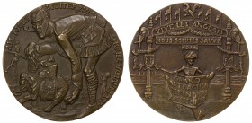 GERMANY: AE medal (55.75g), 1914, Kienast 138, 56mm cast bronze medal on the Arrival of Indian and African Troops in Marseille by Karl Goetz, Scot in ...