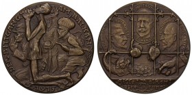 GERMANY: AE medal, 1915, Kienast 164, 58mm, cast bronze medal "The wooing of the Balkan Kings" medal by Karl Goetz; DER BITTGANG AM BALKAN around edge...