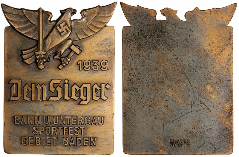GERMANY: Third Reich, AE plaque (70.72g), 1939, 77x58mm cast bronze uniface plaq...