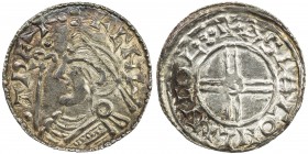 ENGLAND: Cnut, 1016-1035, AR penny (0.92g), ND (ca. 1029-1036), Spink 1159, BMC XVI, short cross type, Lincoln Mint, moneyer Aslac, slightly bent, but...