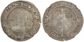 ENGLAND: Edward VI, 1547-1553, AR shilling, London, ND (1551-1553), S-2482, Third period, tun mintmark, crowned bust facing // long cross fleury over ...
