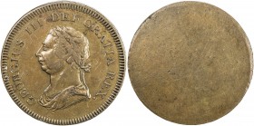 GREAT BRITAIN: George III, 1760-1820, AE die trial (36.30g), ND (ca. 1805), ESC Obv. K, cf. Linecar & Stone 126, 42mm bronze obverse die trial for a p...