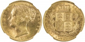 GREAT BRITAIN: Victoria, 1837-1901, AV sovereign, 1871, KM-736.2, shield type, die number 31, NGC graded MS63.
Estimate: USD 400 - 500