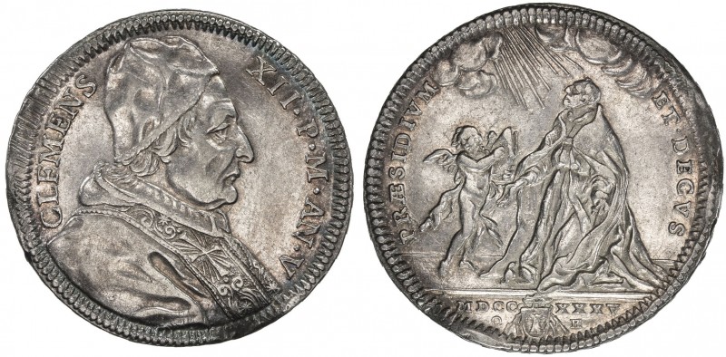 PAPAL STATES: Clement XII, 1730-1740, AR testone (8.35g), 1735, Berman-2630, Mun...