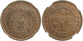 ANGOLA: Pedro V, 1853-1861, AE macuta, 1860, KM-59, one-year type, NGC graded MS61 BN.
Estimate: USD 200 - 250