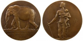BELGIAN CONGO: AE medal (126.8g), 1934, Vancraenbroeck 141, 71mm bronze medal for the 25th Anniversary of the Banque du Congo Belge by Armand Bonnetin...