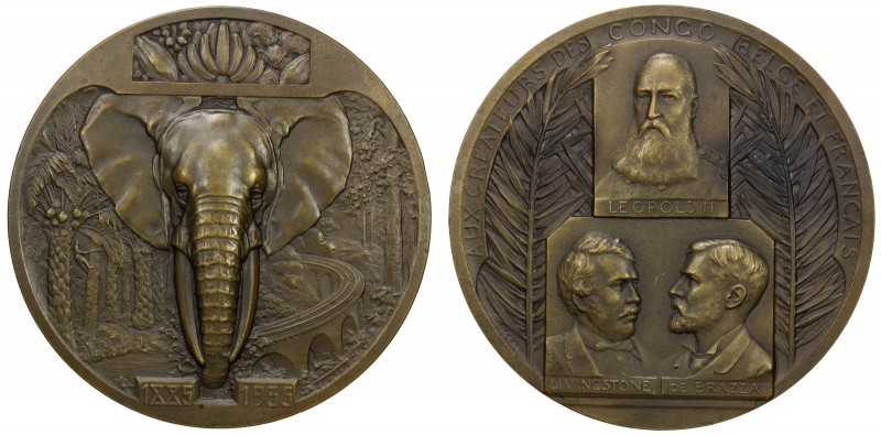 CONGO: AE medal (143.2g), 1935, Vancraenbroeck 74, 68mm bronze medal for the Cre...